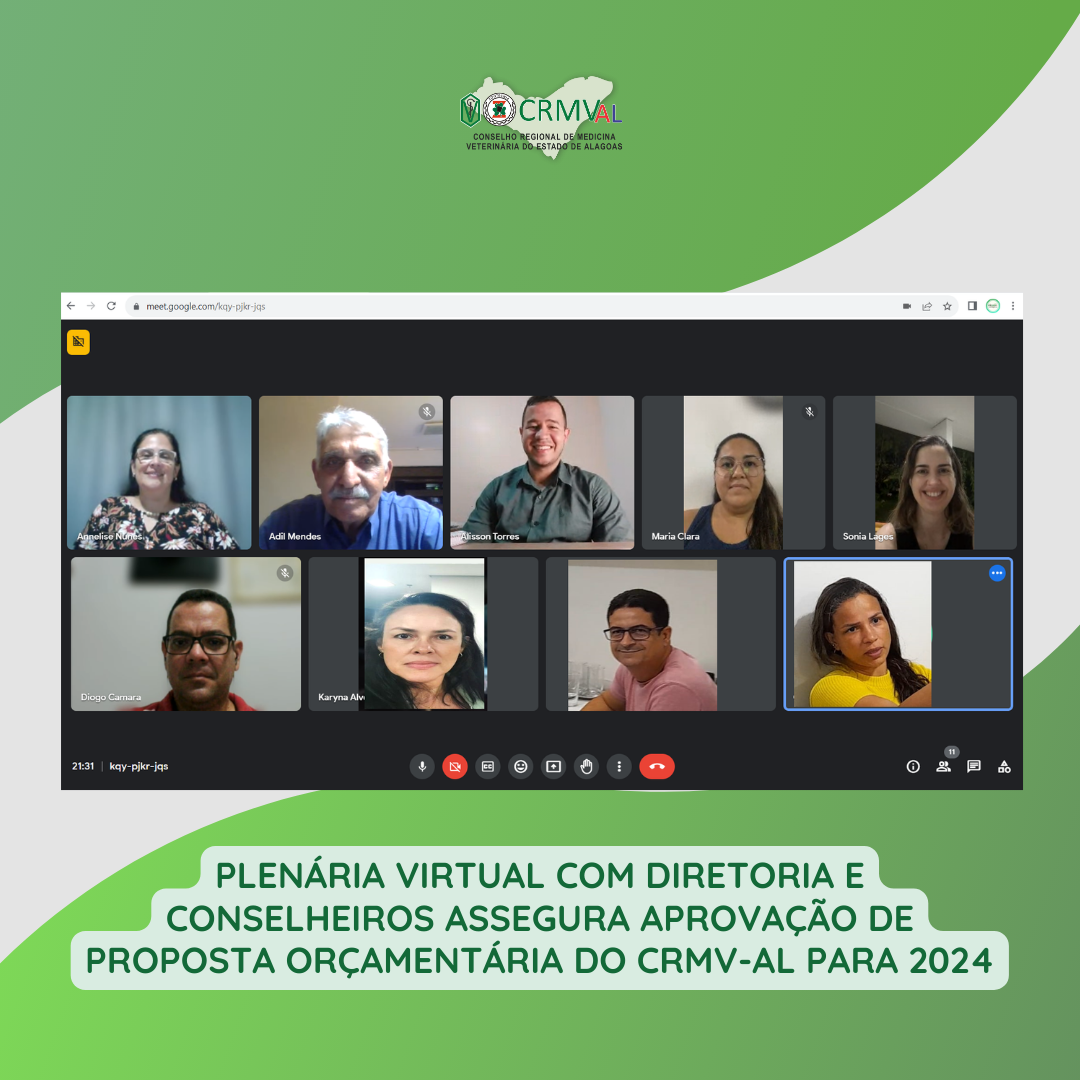 PLENÁRIA VIRTUAL COM DIRETORIA E CONSELHEIROS ASSEGURA APROVAÇÃO DE PROPOSTA ORÇAMENTÁRIA DO CRMV-AL PARA 2024